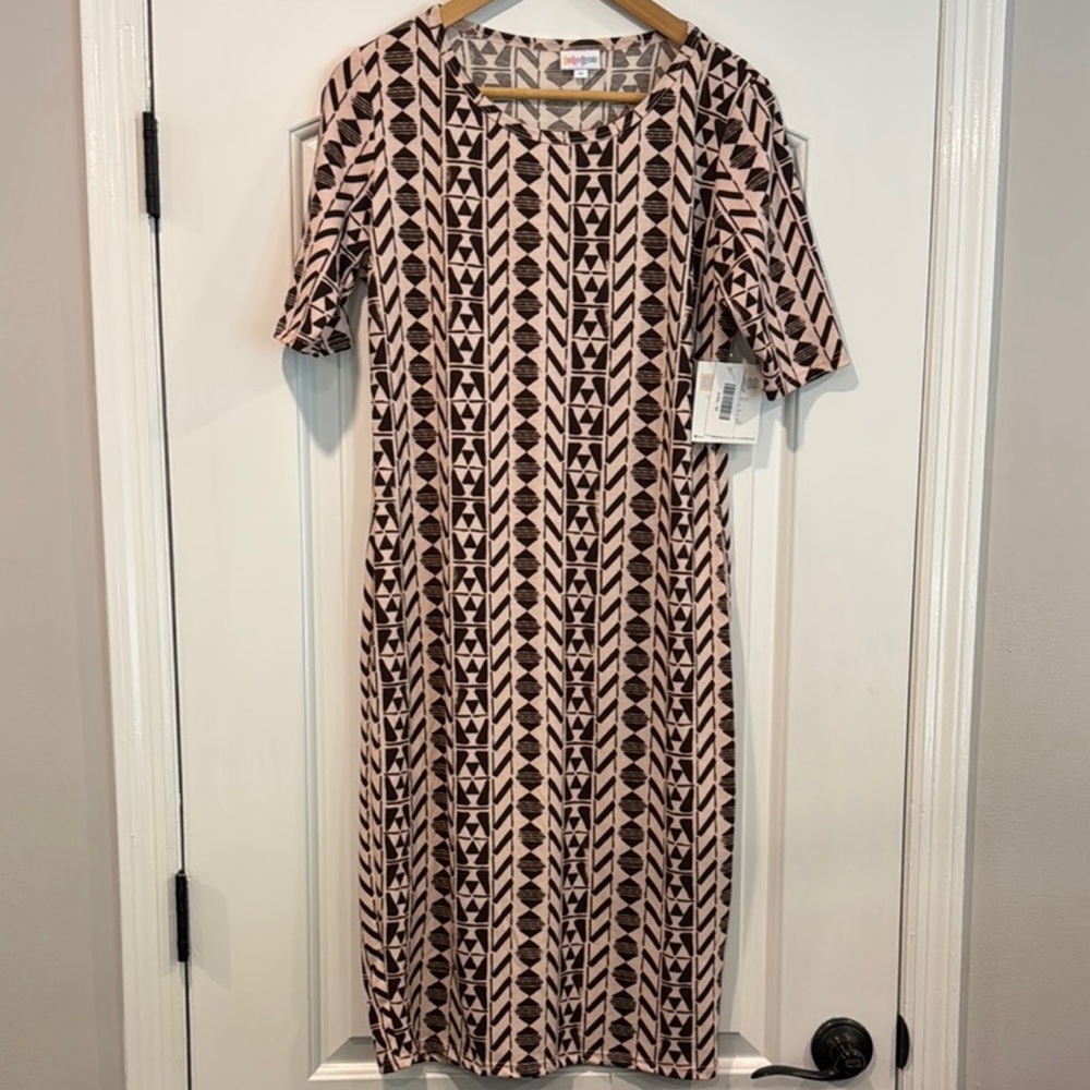 LuLaRoe Blush and Brown Geometric Julia Midi Dress